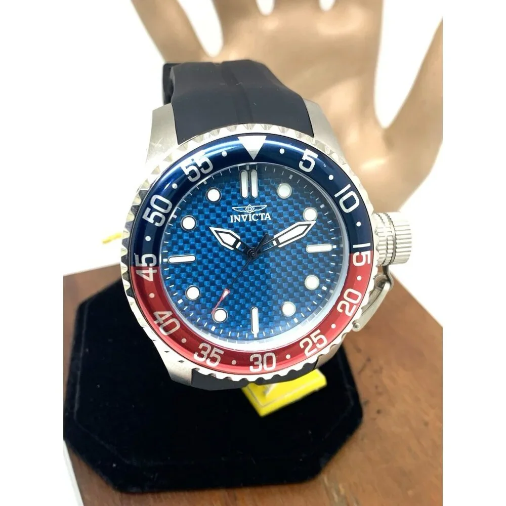 Invicta Mens Watch 35658 Pro Diver Quartz Blue Dial Pepsi Bezel Rubber Band 50mm